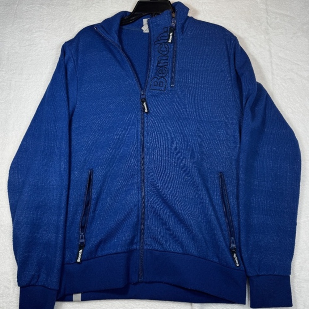 Bench Full Zip Sweatshirt Mens Size Large Blue Mock Neck Preppy Skater